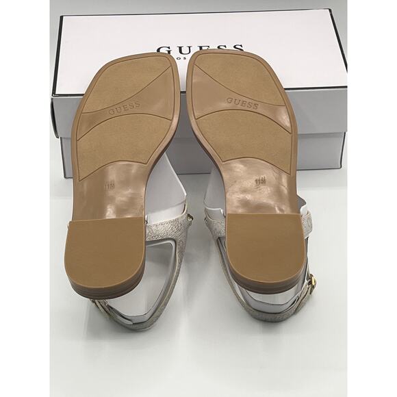 GUESS WOMENS RISSY T STRAP LOGO GOLD HARDWARE SANDAL IVORY SIZE 11M - Picture 8 of 12